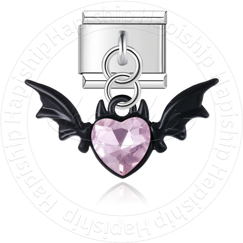 Pendentif Cœur Rose et Ailes Noires