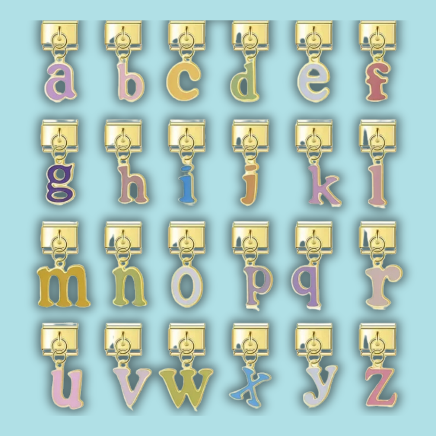 Colorful Lowercase Letter Charm Collection — 9mm Italian Bracelet