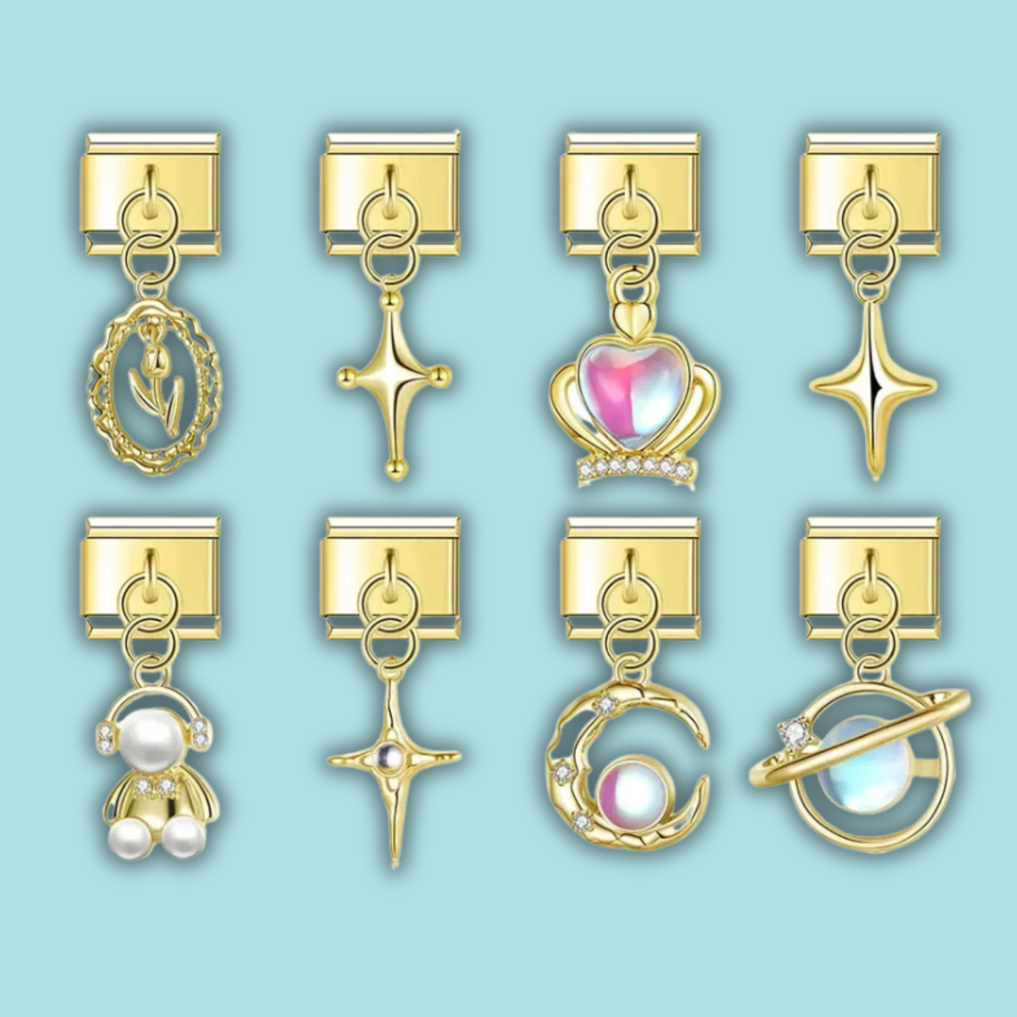 Cross Heart Crown Charm Collection — 9mm Italian Bracelet