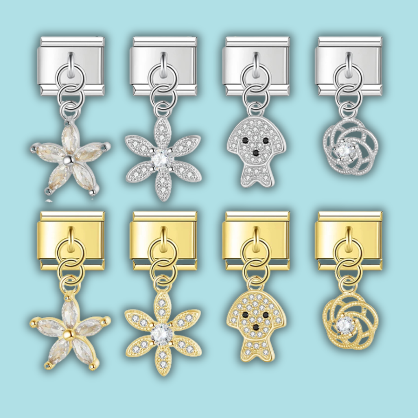 Dog & Flower Charm Collection — 9mm Italian Bracelet