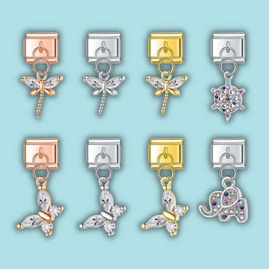 Elephant & Dragonfly Charm Collection — 9mm Italian Bracelet