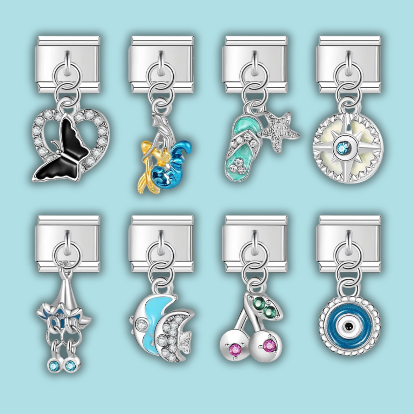 Fish & Butterfly CZ Charm Collection — 9mm Italian Bracelet