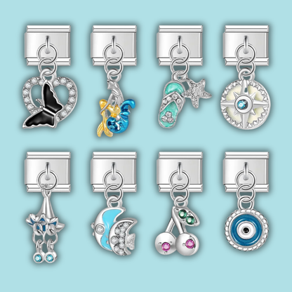 Fish & Butterfly CZ Charm Collection — 9mm Italian Bracelet