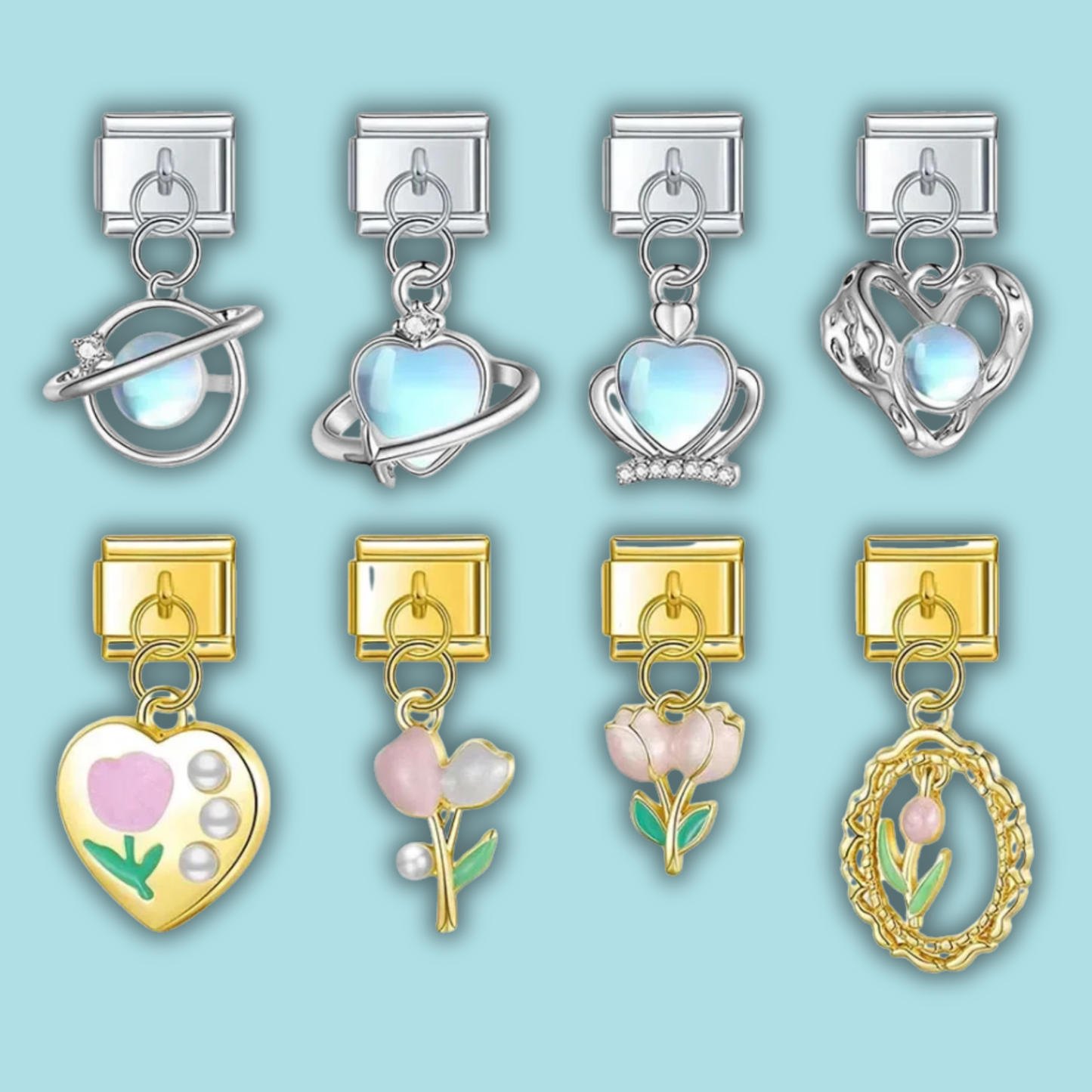 Flower Crown Moon Charm Collection — 9mm Italian Bracelet