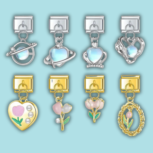 Flower Crown Moon Charm Collection — 9mm Italian Bracelet