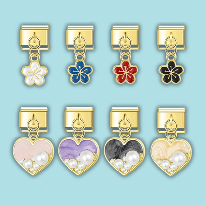 Gold Flower Heart Charm Collection — 9mm Italian Bracelet