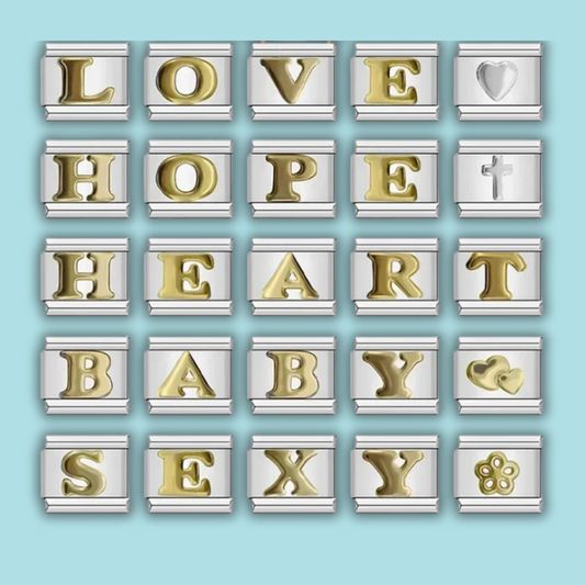 Silver & Gold Letter Charm Collection — 9mm Italian Bracelet