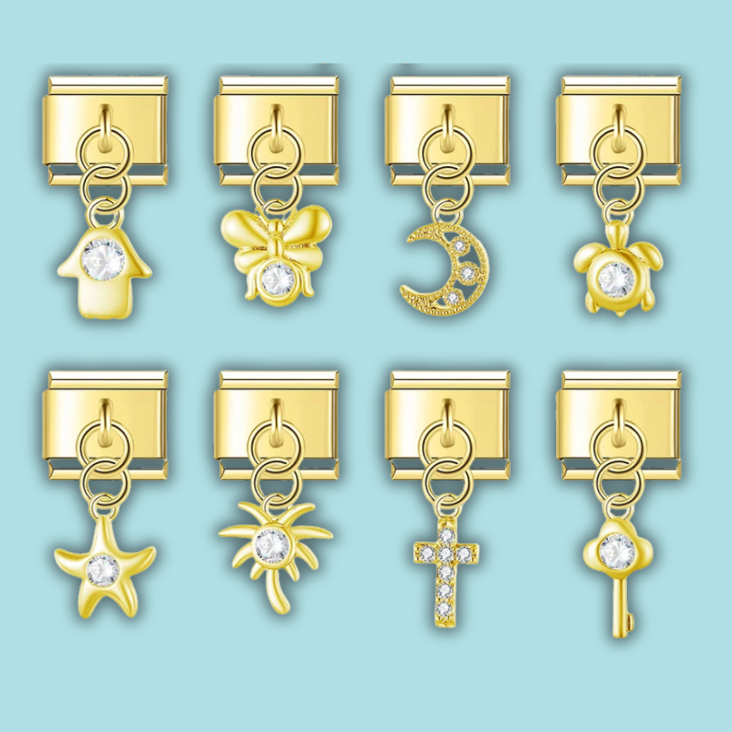 Gold Moon Lock Planet Charm Collection — 9mm Italian Bracelet
