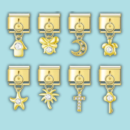 Gold Moon Lock Planet Charm Collection — 9mm Italian Bracelet