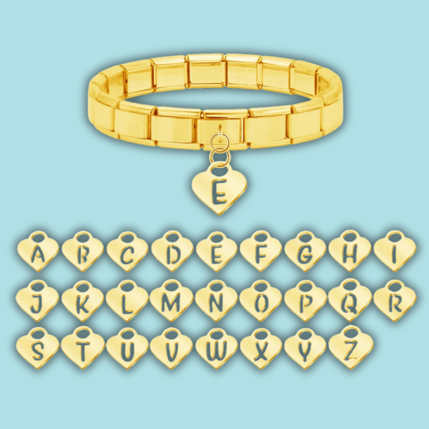 Heart Letter Charm Collection — 9mm Italian Bracelet