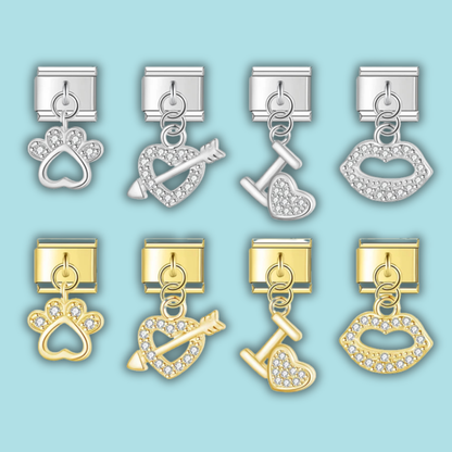 Heart & Lips CZ Charm Collection — 9mm Italian Bracelet