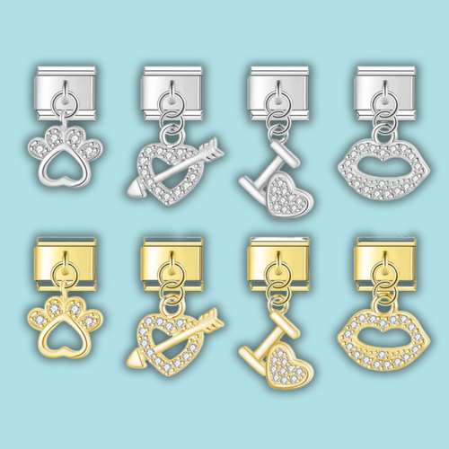 Heart & Lips CZ Charm Collection — 9mm Italian Bracelet