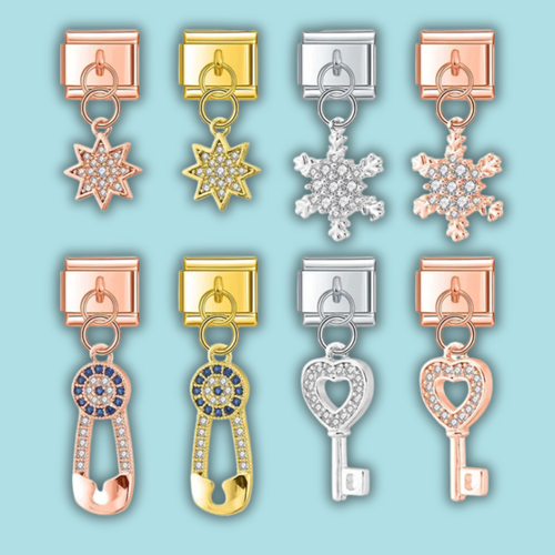 Key & Snowflake Charm Collection — 9mm Italian Bracelet