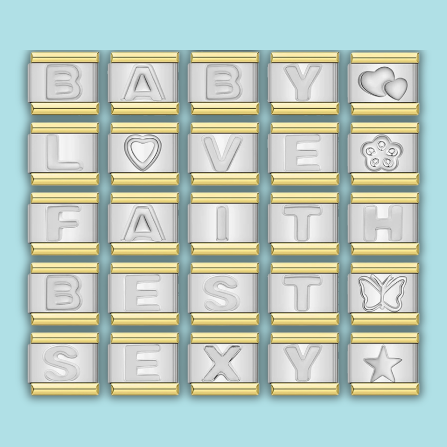 Letter Charm Collection Silver Gold — 9mm Italian Bracelet