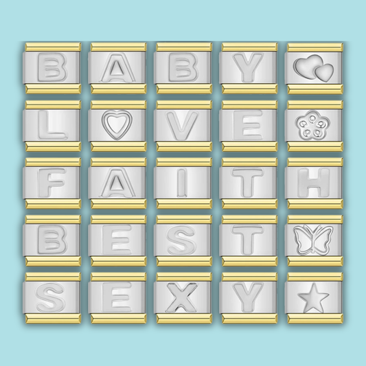 Letter Charm Collection Silver Gold — 9mm Italian Bracelet