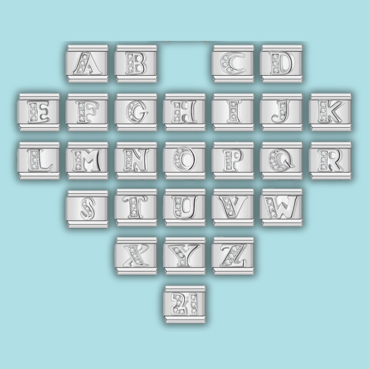 Ensemble de charms Alphabet Argenté à Cœur — photo du produit