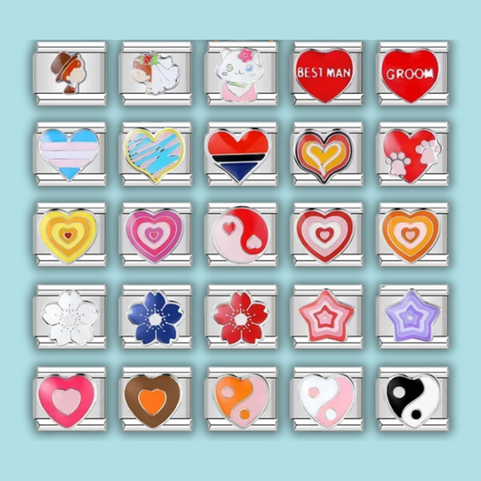 Colorful Heart & Flower Charm Collection — 9mm Italian Bracelet