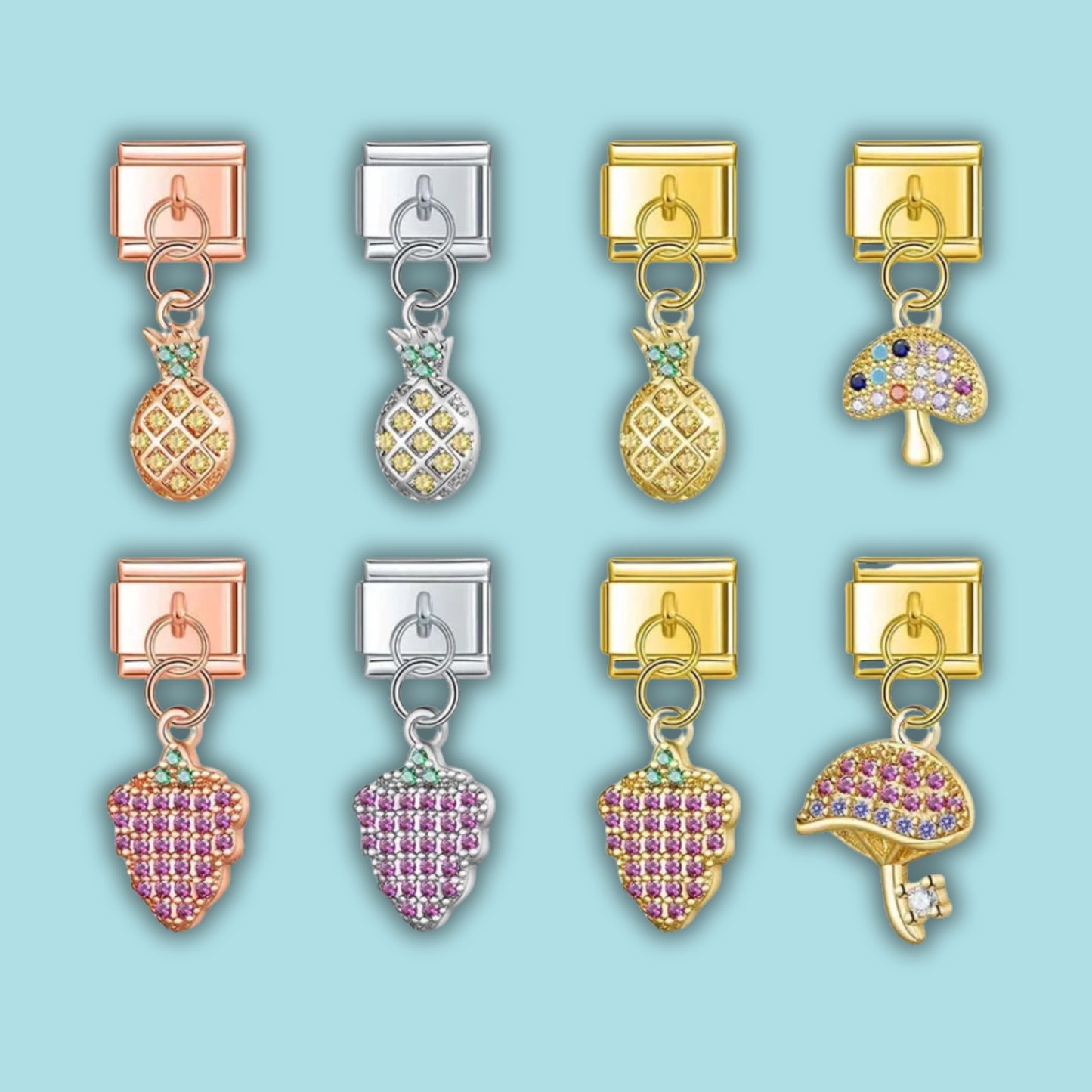 Mushroom & Fruit Charm Collection — 9mm Italian Bracelet
