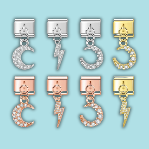 Moon & Lightning Charm Collection — 9mm Italian Bracelet