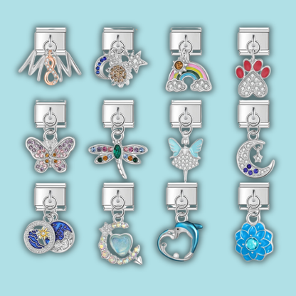 Moon Flower Butterfly Charm Collection — 9mm Italian Bracelet