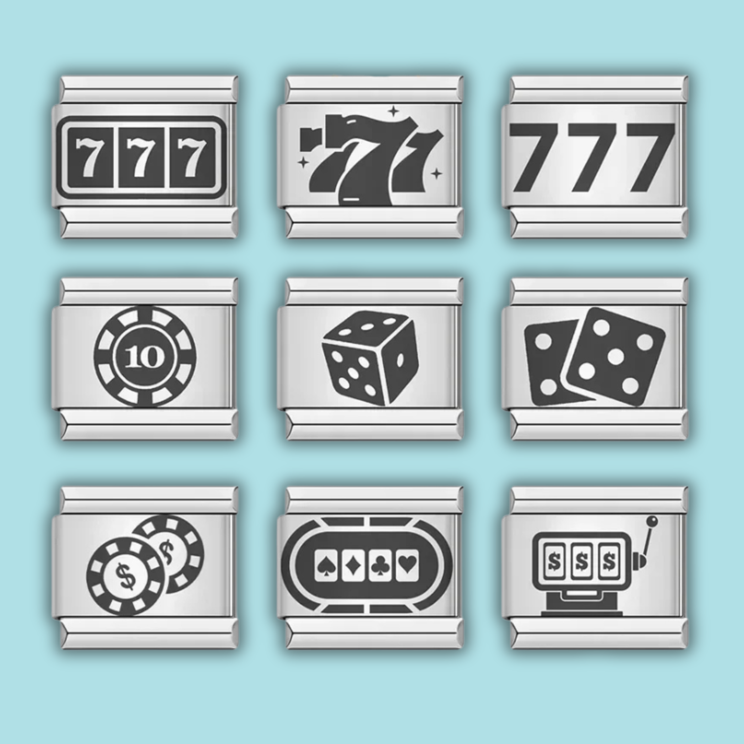 Poker & Casino Charm Collection — 9mm Italian Bracelet