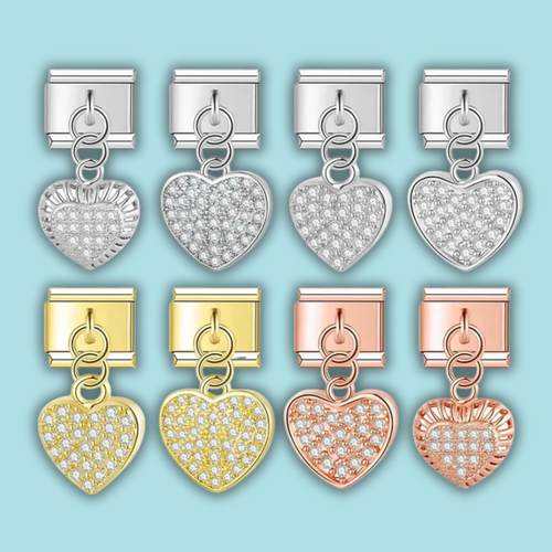 Romantic Heart CZ Charm Collection — 9mm Italian Bracelet