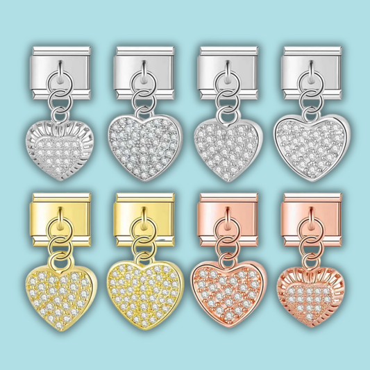 Romantic Heart CZ Charm Collection — 9mm Italian Bracelet