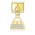 Charm pendentif Sac à Main Doré et Cristaux — photo du produit