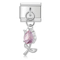 Charm pendentif Rose Violette à Tige Argentée — photo du produit