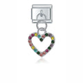 Charm pendentif Cœur Ouvert Multicolore Argenté Pavé — photo du produit