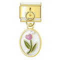 Charm pendentif Tulipe Rose dans Ovale Doré — photo du produit