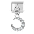 Charm pendentif Croissant Argenté à Cristaux Foncés — photo du produit