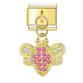 Charm pendentif Papillon Doré à Pierres Roses — photo du produit