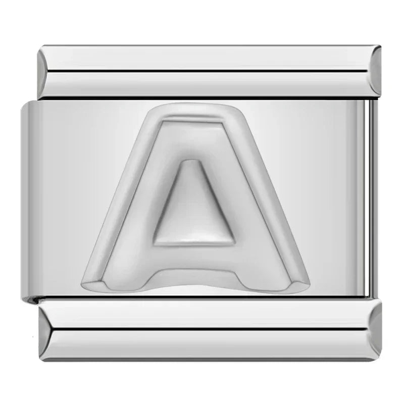 Silver Italic Letter Charm Collection — 9mm Italian Bracelet