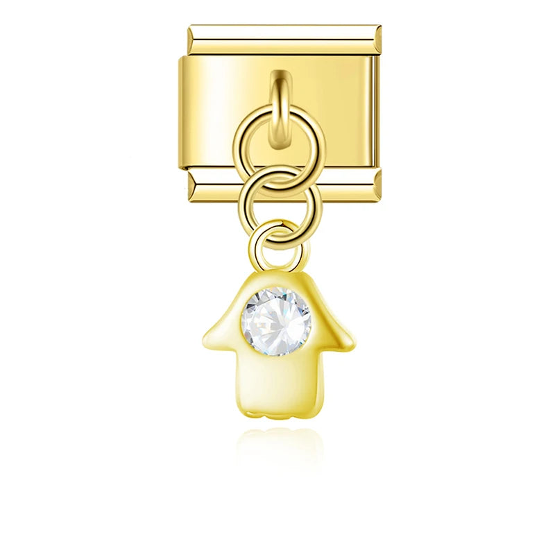 Gold Moon Lock Planet Charm Collection — 9mm Italian Bracelet