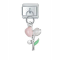 Charm pendentif Fleur Rose à Tige Argentée — photo du produit