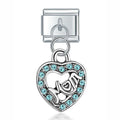 Charm pendentif Cœur Argenté Love et Pierres Bleues — photo du produit