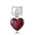 Charm pendentif Cœur Rouge à Volutes Noires — photo du produit