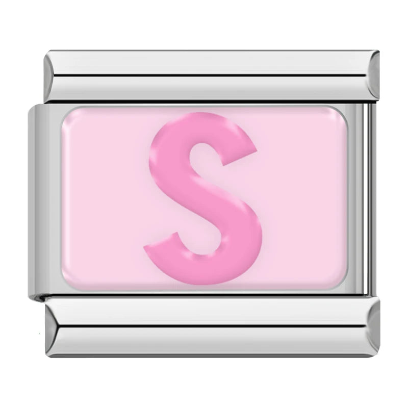 Pink Letter Charm Collection — 9mm Italian Bracelet