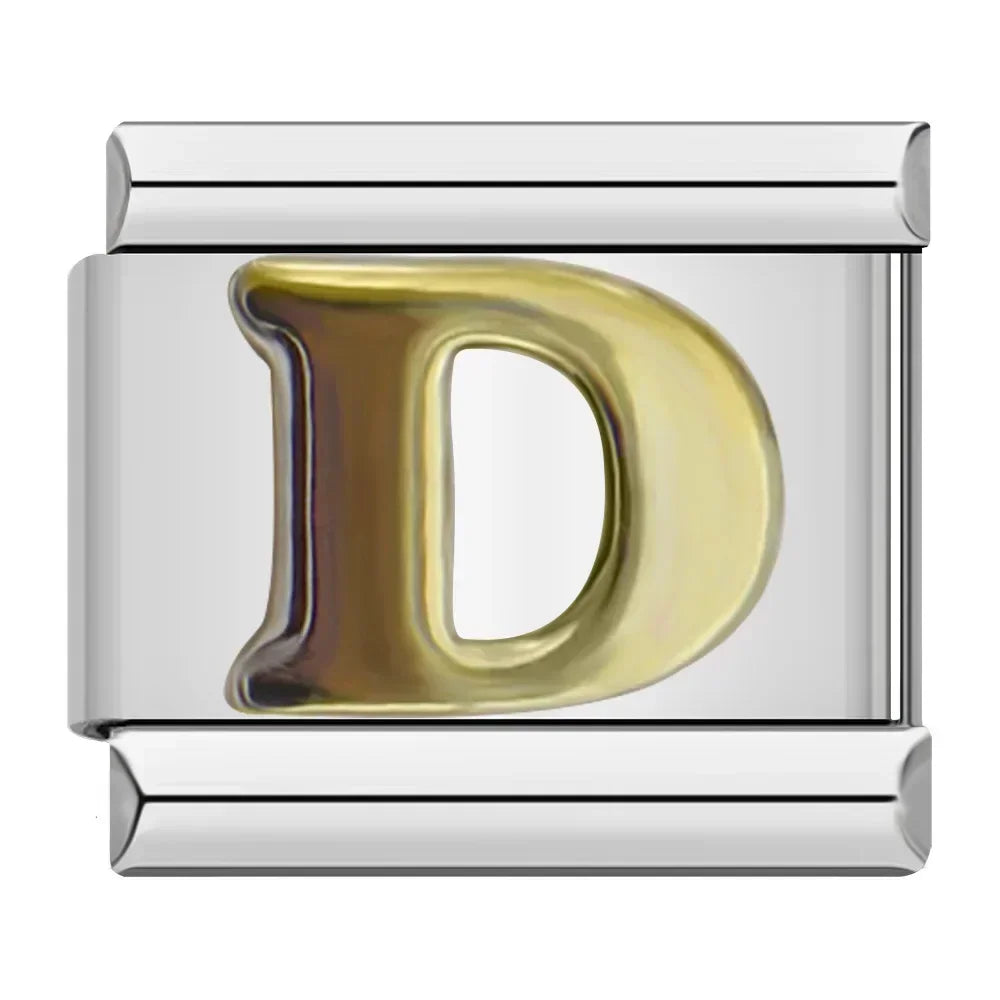 Silver & Gold Letter Charm Collection — 9mm Italian Bracelet