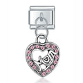 Charm pendentif Cœur Love et Pierres Roses — photo du produit