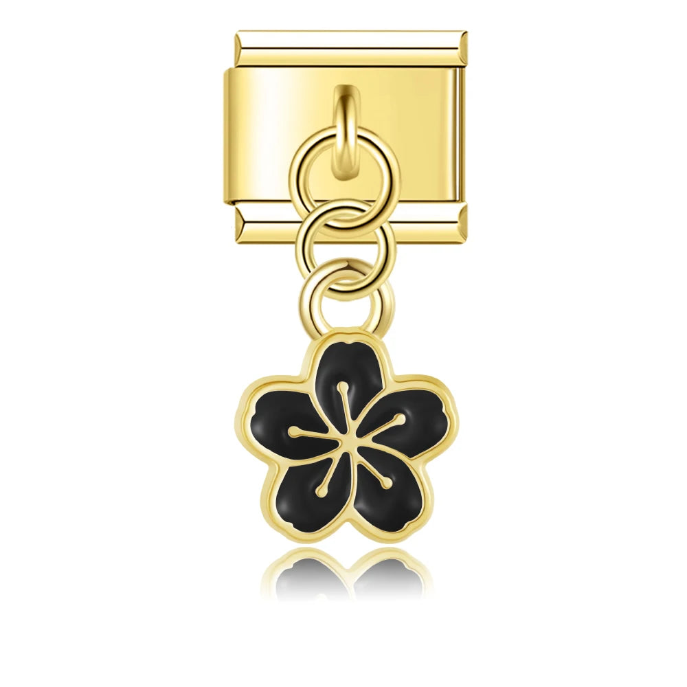 Gold Flower Heart Charm Collection — 9mm Italian Bracelet