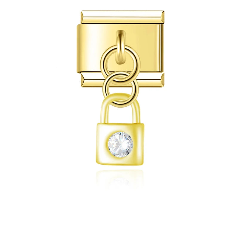Gold Moon Lock Planet Charm Collection — 9mm Italian Bracelet
