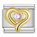 Charm Double Cœur Doré et Pierre Rose — photo du produit