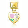 Charm pendentif Médaillon Tulipe Rose Doré — photo du produit