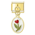 Charm pendentif Tulipe Rouge dans Ovale Doré