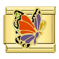 Charm Papillon Orange et Mauve sur Doré — photo du produit
