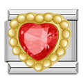 Charm Cœur Rouge Cerclé de Perles Dorées — photo du produit