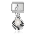 Charm pendentif Coquillage Argenté et Perle Blanche — photo du produit