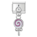 Charm pendentif Sucette Rose et Nœud Argenté